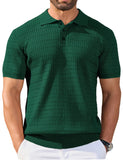 COOFANDY Mens Polo Shirts Short Sleeve Knit Button Down Shirt Stretch Lightweight Resort Wear Dark Green