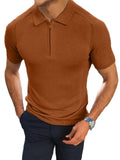 Comdecevis Mens Knit Polo Shirts Short Sleeve Quarter-Zip Casual Classic Fit Golf Pullover Medium Brown