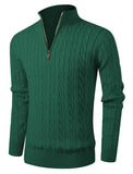 Aimeilgot Mens Quarter Long Sleeve Sweaters Knitted Mock Neck Casual Twist Pattern Cable Soft Slim Fit Lightweight Pullover Sweater Green XX-Large