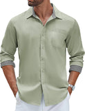 COOFANDY Mens Button Down Long Sleeve Linen Shirts for Men Beach Vacation Shirts Resort Wear Light Green XX-Large