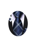 Barry.Wang Mens Ties Set 63" Striped Plaid Blue Black Skinny Necktie Handkerchief Cuff Links Wedding Formal