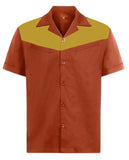 Anchor MSJ Mens 50s Retro Camp Rockabilly Style Cotton Mens Dress Shirts Bowling Shirts Orange M