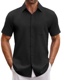 COOFANDY Mens Business Casual Dress Shirts Short Sleeve Slim Fit Stylish Button Up Shirts with Pocket Black