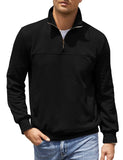 3rd hill Mens Quarter Zip Pullover Texture Knit Sweatshirts Long Sleeve Mock Neck Sweater with Pocket Black XL