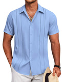 COOFANDY Mens Cuban Guayabera Shirt Short Sleeve Button Down Shirts Casual Summer Beach Linen Shirts Sky Blue