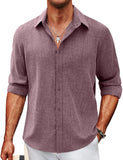 COOFANDY Mens Linen Long Sleeve Button Down Casual Untucked Shirts Button Up Wrinkle Free Muscle Shirts Red XX-Large