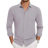 BANZHUKE Mens Long Sleeve Button Down Shirt Casual Untucked Stretch Dress Shirts for Men Business Wrinkle Free Shirts Vacation Beach Wedding Shirts (Light Grey S)